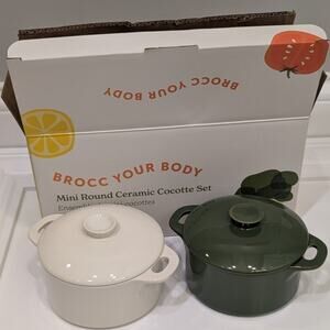 Broc Your Body Mini Round Ceramic Cocotte Set Casserole Meal Prep Hostess Gift